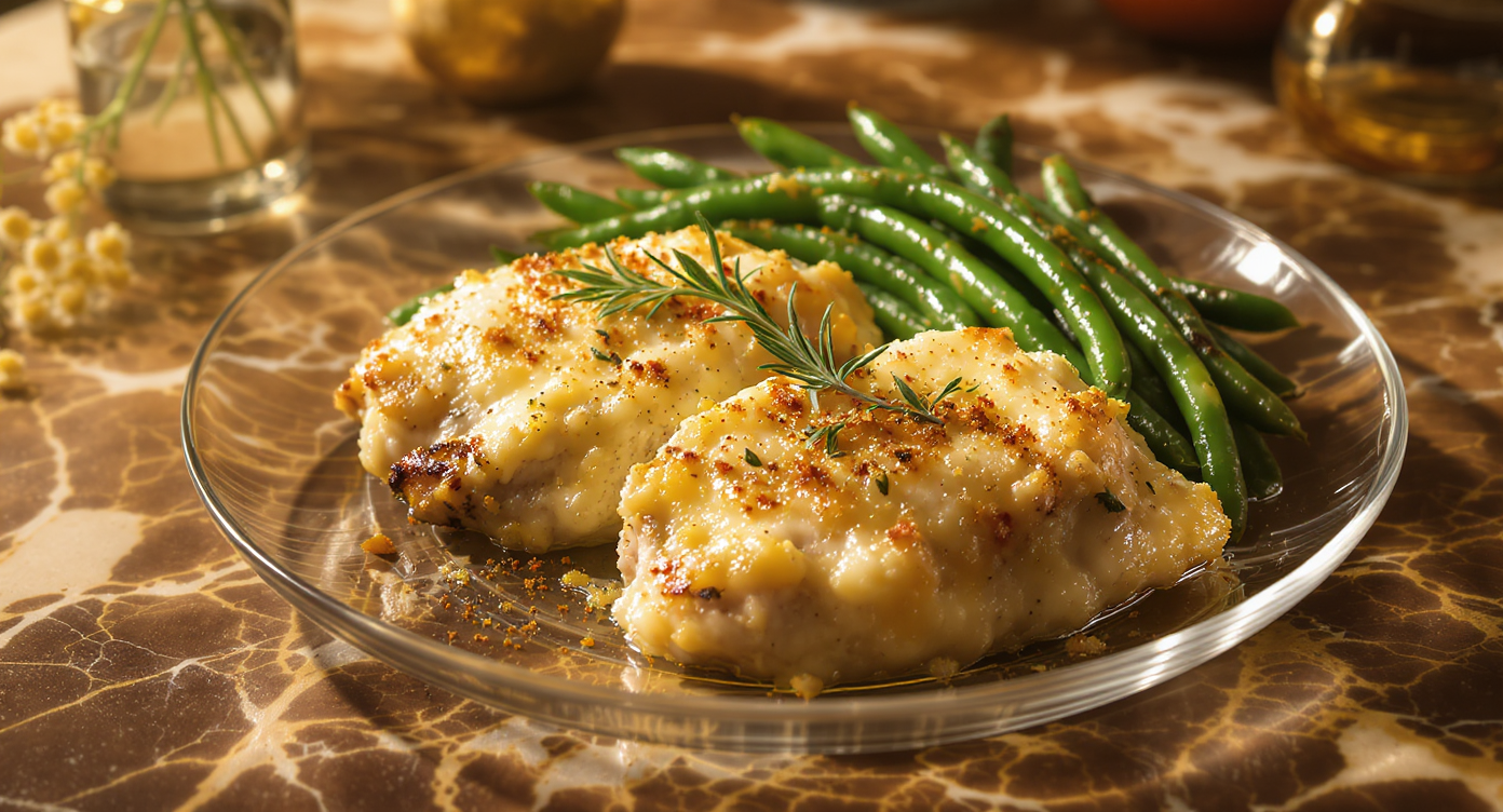 Keto Cheesy Herb Chicken Bake with Garlic Green Beans