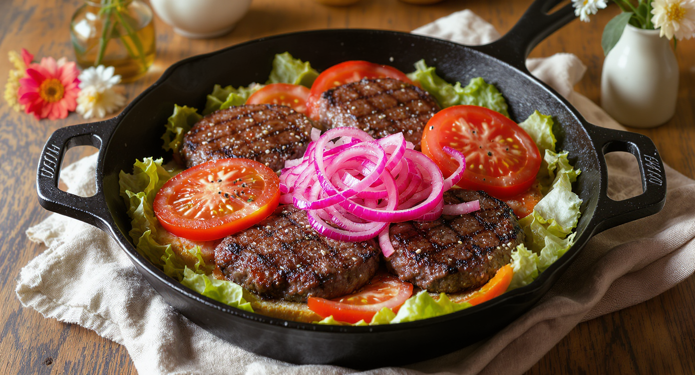 Smoked and Grilled Pre-Made Patties with Quick Pickled Onions