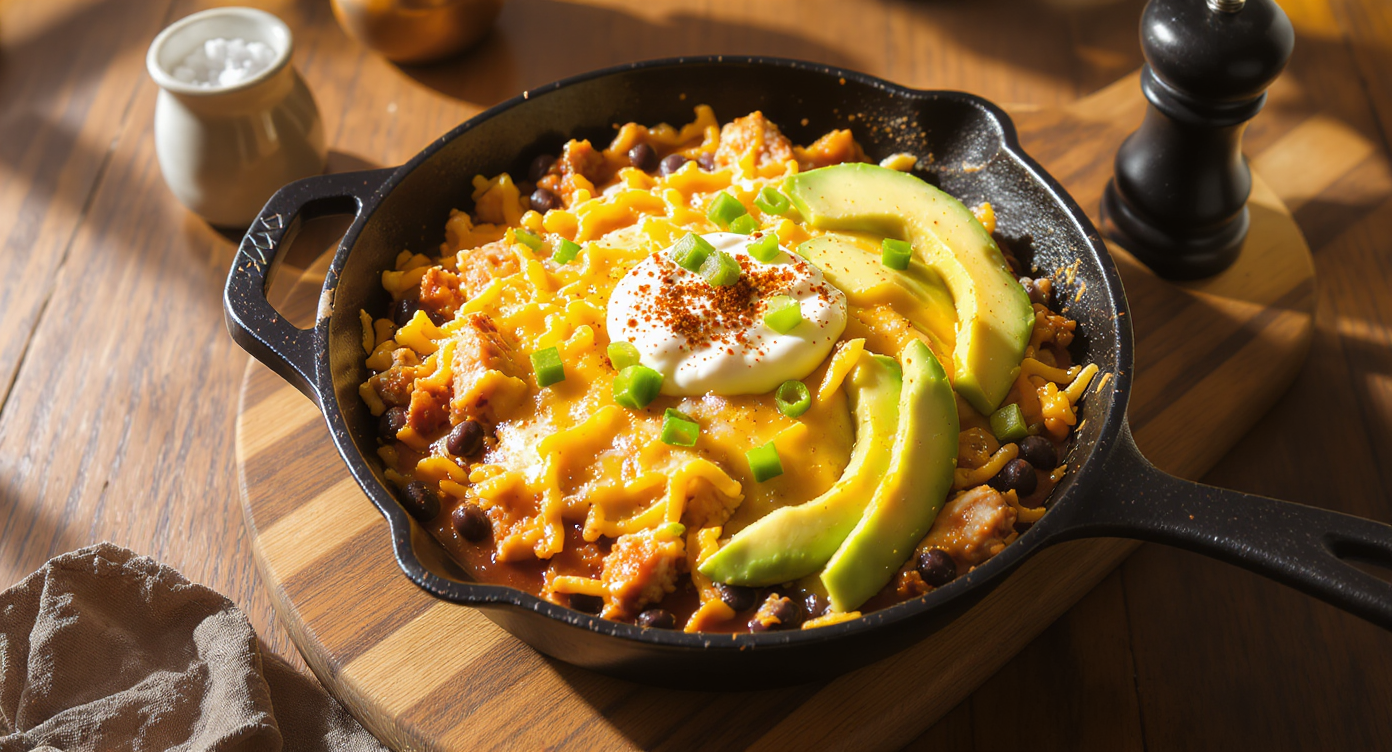 Cal-Mex Cheesy Chicken & Black Bean Enchilada Skillet