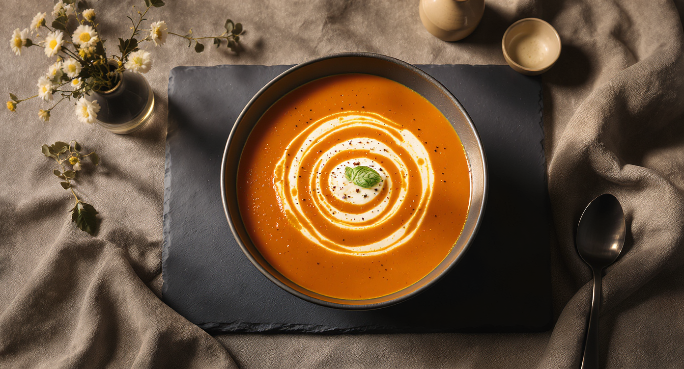 Creamy Tomato Soup with Savory Cottage Cheese Swirl